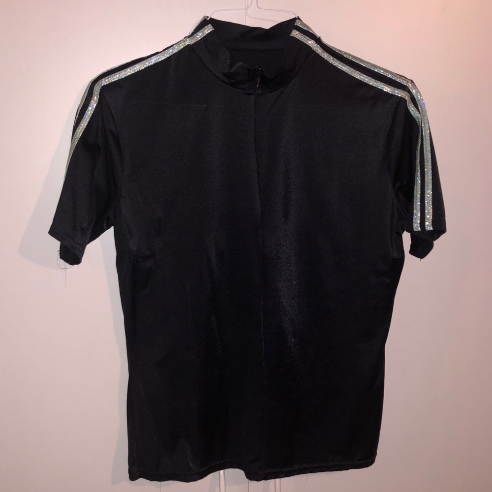 NEW Black half zip athletic shirt metallic stripes